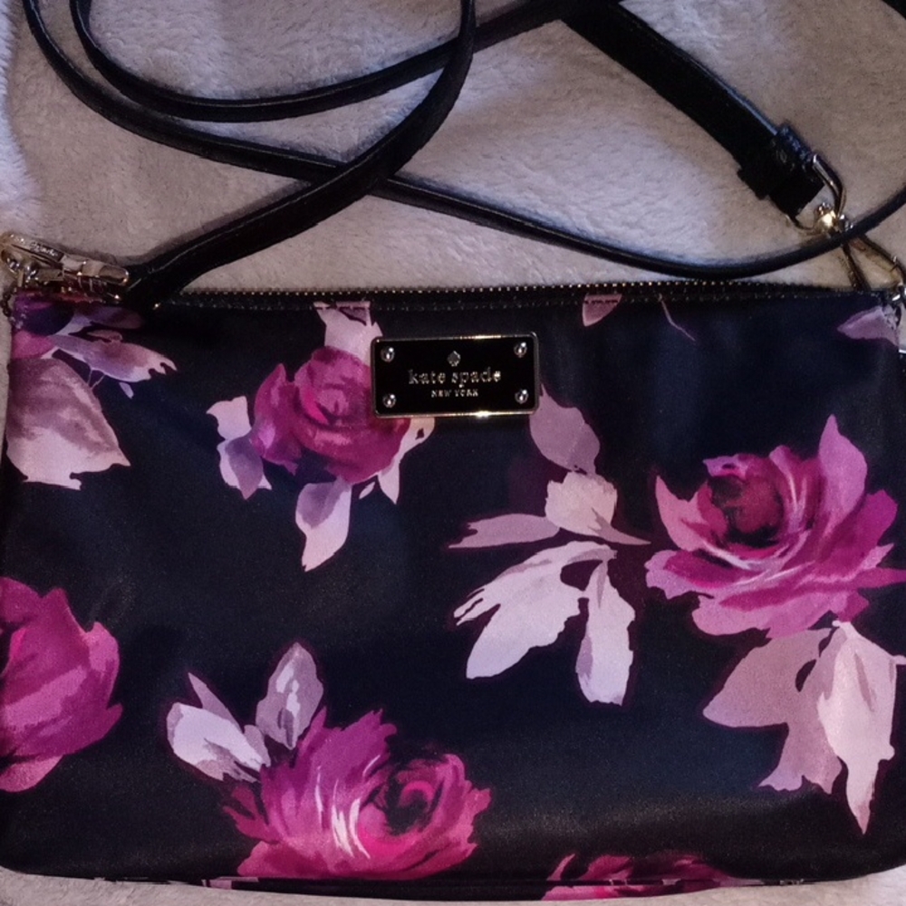 Kate Spade Black and Purple Floral Clutch - Picture 2 of 4